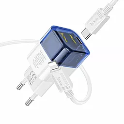 Сетевое зарядное устройство Hoco C125A Transparent PD/QC 20w USB-C + lighltning cable blue - миниатюра 3