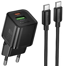 Мережевий зарядний пристрій Hoco N65 Ingenious 20w GaN PD USB-C/USB-A ports charger + USB-C to USB-C cable black - фото Мережевий зарядний пристрій Hoco N65 Ingenious 20w GaN PD USB-C/USB-A ports charger + USB-C to USB-C cable black
