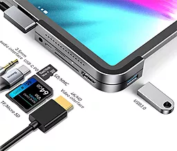Мультипортовый USB Type-C хаб Baseus Bend Angle No.7 Multifunctional USB 3.0, SD, microSD, AUX, HDMI 4K, USB-C Grey (CAHUB-WJ0G) - миниатюра 5