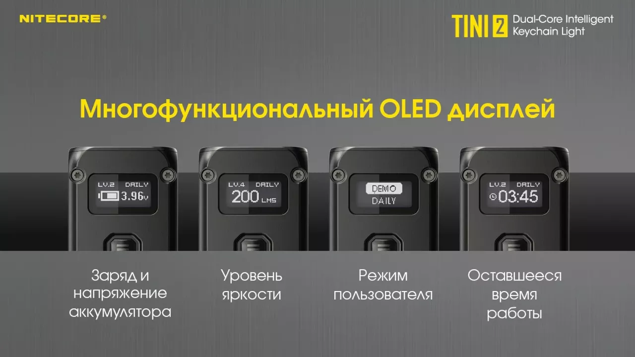 Ліхтарик акумуляторний Nitecore TINI 2 Gray (6-1432_2_grey)	 - фото 5