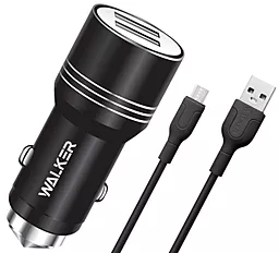 Автомобільний зарядний пристрій Walker WCR-21 2.4a 2xUSB-A ports charger + micro USB cable black