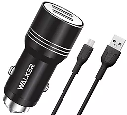 Автомобильное зарядное устройство Walker WCR-21 2.4a 2xUSB-A ports charger + micro USB cable black - фото Автомобильное зарядное устройство Walker WCR-21 2.4a 2xUSB-A ports charger + micro USB cable black