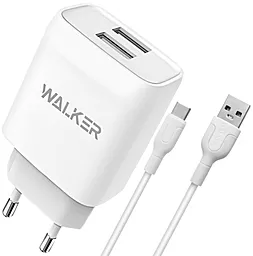 Сетевое зарядное устройство Walker WH-31 2.1a 2xUSB-A ports charger + USB-C cable white