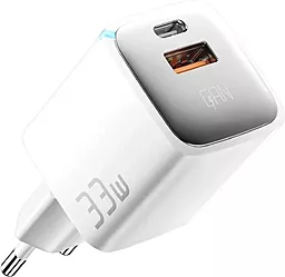 Сетевое зарядное устройство с быстрой зарядкой Essager PoleStar 33w GaN PD/QC USB-C/USB-A ports fast charger withe (ECTAC-JXB02-Z)