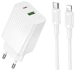 Мережевий зарядний пристрій Borofone BAS74A 20w PD USB-C/USB-A ports charger + USB-C to Lightning cable white - фото Мережевий зарядний пристрій Borofone BAS74A 20w PD USB-C/USB-A ports charger + USB-C to Lightning cable white