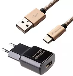 Сетевое зарядное устройство с быстрой зарядкой Grand-X 18w QC3.0 fast charger + USB USB-C cable black (CH-550TC)