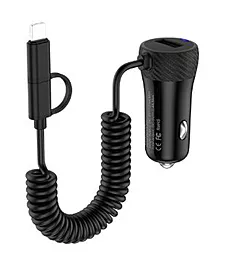 Автомобильное зарядное устройство Hoco Z21A c Micro+Lightning USB 1USB, 2.4A Black