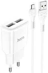 Сетевое зарядное устройство Hoco C88A 2.4a 2xUSB-A ports charger + micro USB cable white