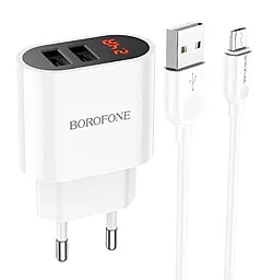 Сетевое зарядное устройство Borofone BA63A Richy Dual USB Port + LCD Display + micro USB Cable White