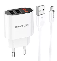 Сетевое зарядное устройство Borofone BA63A Richy 2.4a 2xUSB-A ports charger + micro USB cable white - фото Сетевое зарядное устройство Borofone BA63A Richy 2.4a 2xUSB-A ports charger + micro USB cable white