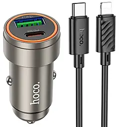 Автомобільний зарядний пристрій Hoco Z57A 30w PD USB-C/USB-A ports car charge + USB-C to Lightning cable gray - фото Автомобільний зарядний пристрій Hoco Z57A 30w PD USB-C/USB-A ports car charge + USB-C to Lightning cable gray