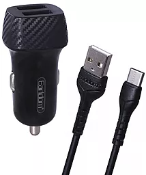 Автомобильное зарядное устройство Earldom ES-127 2.4A 2xUSB-A ports + USB Type-C cable black - фото Автомобильное зарядное устройство Earldom ES-127 2.4A 2xUSB-A ports + USB Type-C cable black
