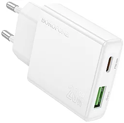 Сетевое зарядное устройство Borofone BN24 20w PD/QC USB-C/USB-A ports charger white - фото Сетевое зарядное устройство Borofone BN24 20w PD/QC USB-C/USB-A ports charger white