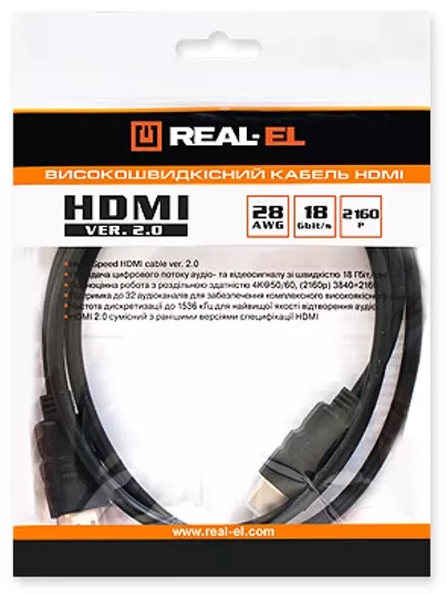 Видеокабель HDMI VER. 2.0 M-M 2.0M REAL-EL - фото 4