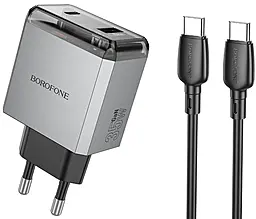 Мережевий зарядний пристрій Borofone BN20 Lena 35w GaN PD USB-C/UBS-A ports charger + USB-C to USB-C cable gray - фото Мережевий зарядний пристрій Borofone BN20 Lena 35w GaN PD USB-C/UBS-A ports charger + USB-C to USB-C cable gray
