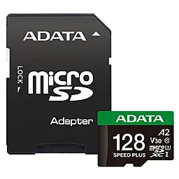 Карта пам'яті ADATA 128GB microSD class 10 UHS-I U3 V30 A2 Speed Plus (UD128GUI3V30A2SP-RA1) - фото Карта пам'яті ADATA 128GB microSD class 10 UHS-I U3 V30 A2 Speed Plus (UD128GUI3V30A2SP-RA1)