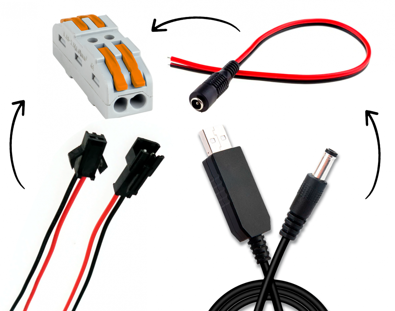 Комплект питания для 12V светодиодной ленты с JSM разъёмом от USB кабеля / изоборажение №1