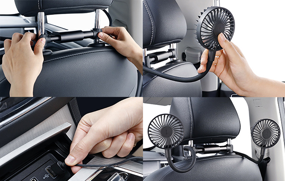 Вентилятор в салон автомобиля Baseus Car Two-Headed Vehicle Fan Black (CXJF-01) / изоборажение №4