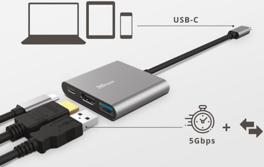 Концентратор (USB хаб) Trust Dalyx ALUMINIUM USB Type-C to HDMI + USB Type-C + USB-A (23772_TRUST) / изоборажение №3
