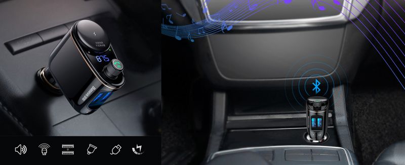 Автомобільний FM модулятор + зарядний пристрій Baseus Car Charger Bluetooth MP3 + Locomotive S-06 Black (CCALL-RH01) / зображення №3