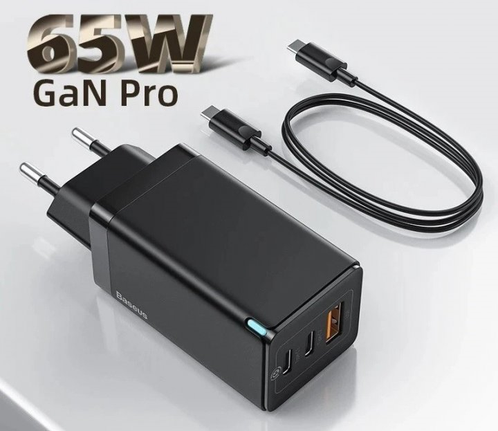 Мережевий зарядний пристрій Baseus GaN2 Pro Quick Charger Dabl USB Type-C + USB 65W Black / зображення №1