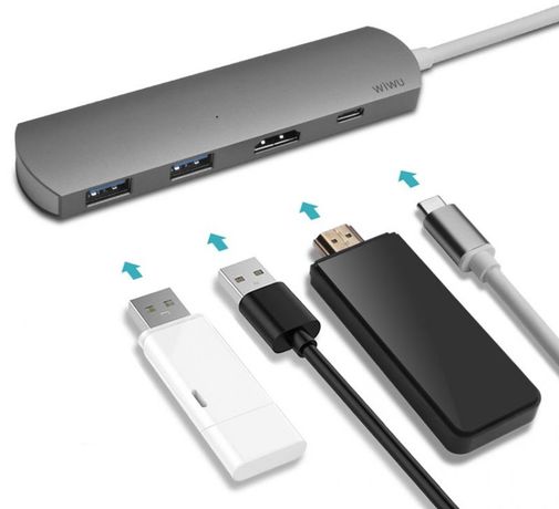 Концентратор (USB хаб) WIWU T3 Plus USB-C to USB-C+HDMI+2xUSB3.0 HUB (T3Pg) / изоборажение №1