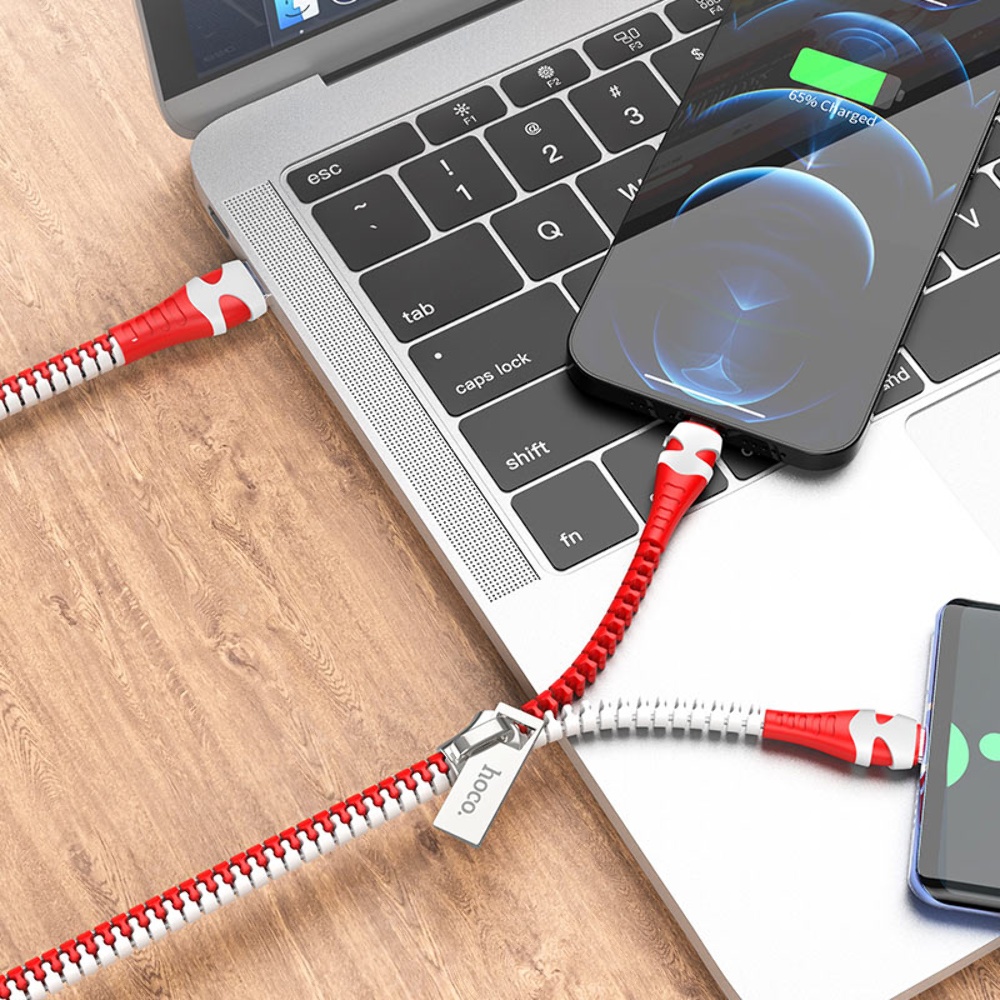 USB Кабель Hoco U97 Zipper Lightning/Type-C Red/White / зображення №1