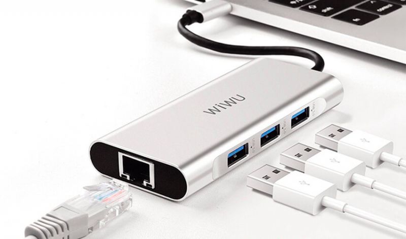 Концентратор (USB хаб) WIWU Adapter Apollo USB-C to RJ45 + 3xUSB3.0 HUB Gray (A430R) / изоборажение №1