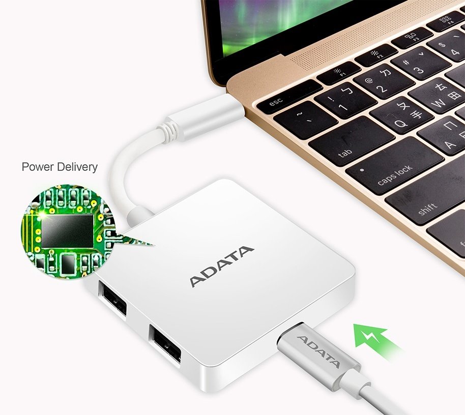 Концентратор (USB хаб) ADATA USB-C x 1/USB-A 3.1 x 2/HDMI x 1 White / изоборажение №1