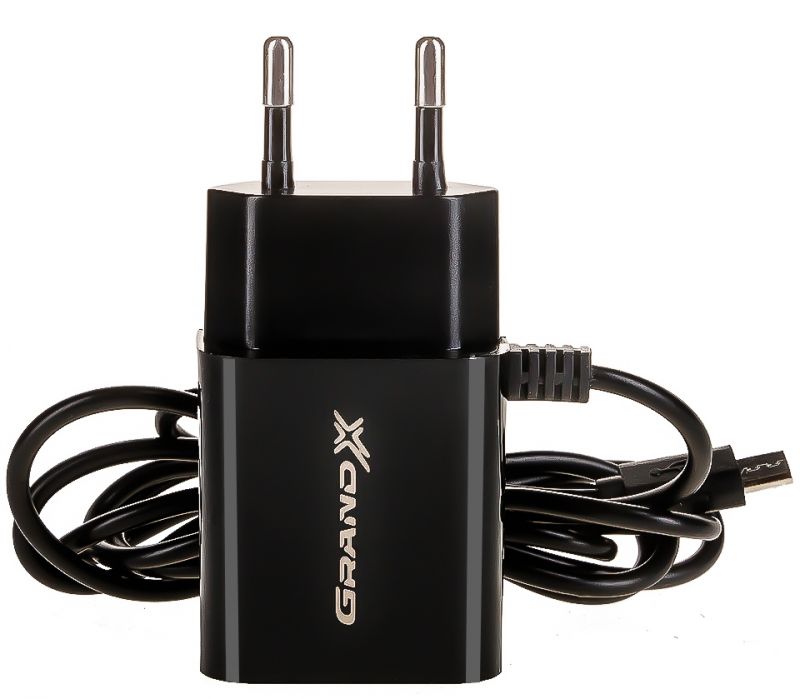 Сетевое зарядное устройство Grand-X 5V 3,1A 2USB + micro USB Black (CH-65B)