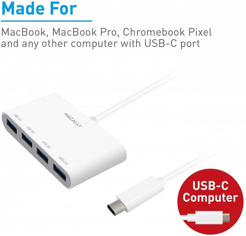 Концентратор (USB хаб) Macally Hub Series Type-C to 4 USB3.0 White (UCHUB4) / изоборажение №1