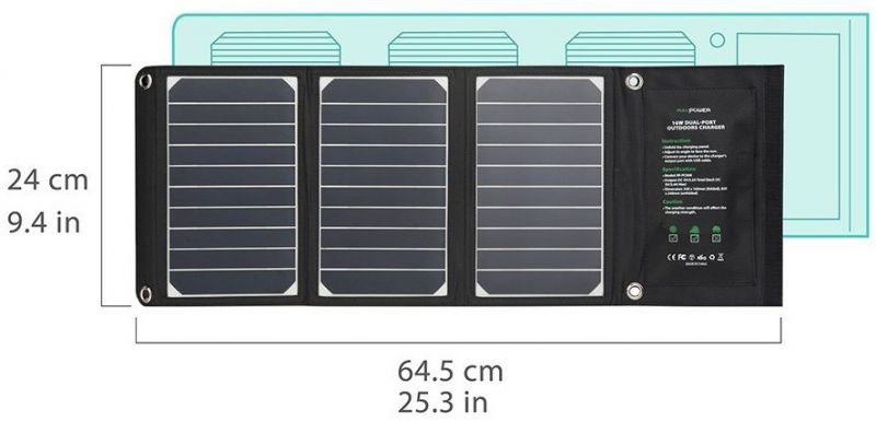 Зарядний пристрій на сонячних панелях RavPower Solar Charger 16W 2USB (RP-PC008) / зображення №4