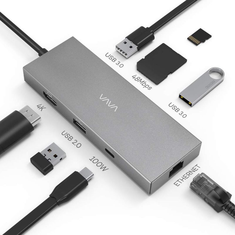 Vava 8-in-1 with Gigabit Ethernet/USB-C/HDMI/Card Reader/USB 3.0 Grey (VA-UC008) / зображення №1