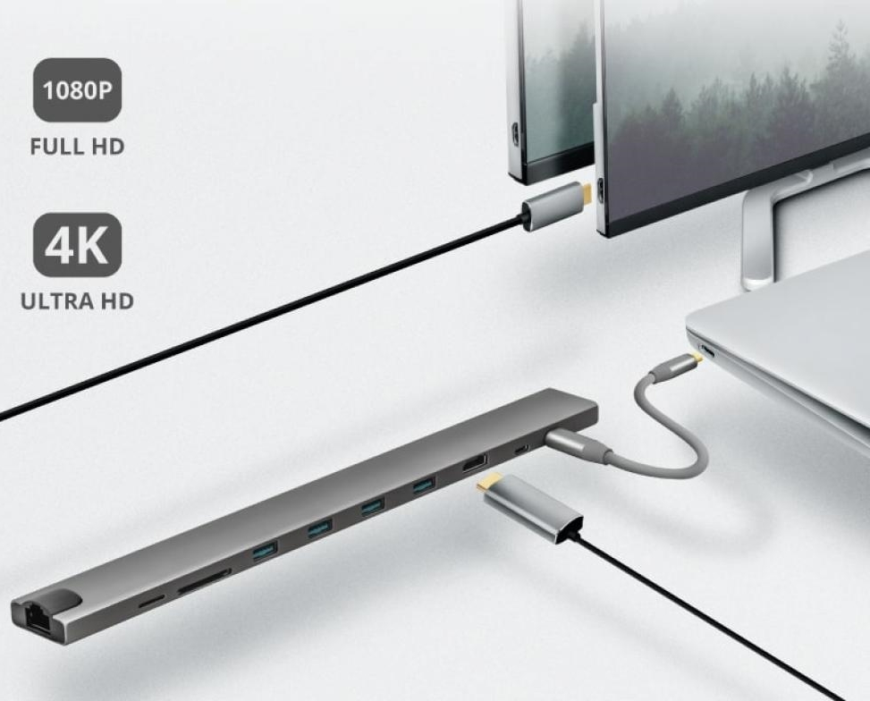 Концентратор (USB-HUB) Trust Dalyx Aluminium 10 in 1 Multi-port Dock Gray (23417_TRUST) / зображення №3