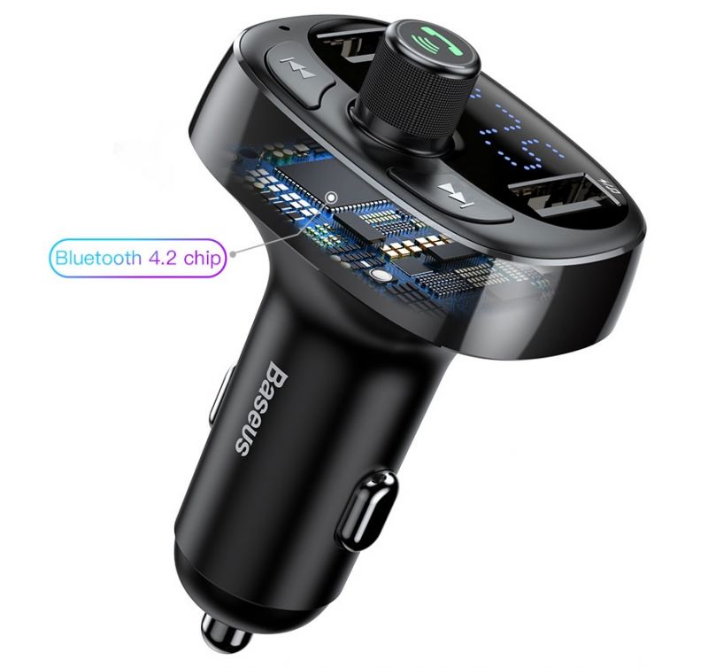 Автомобильное зарядное устройство с FM-модулятором Baseus T-Typed S-09 MP3 Car Charger Black (CCALL-TM01 / CCMT000301) / изоборажение №6