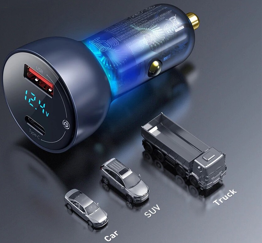 Автомобильное зарядное устройство Baseus Particular Digital Display PPS USB + USB Type-C Car Charger 65W QC Gray / изоборажение №2
