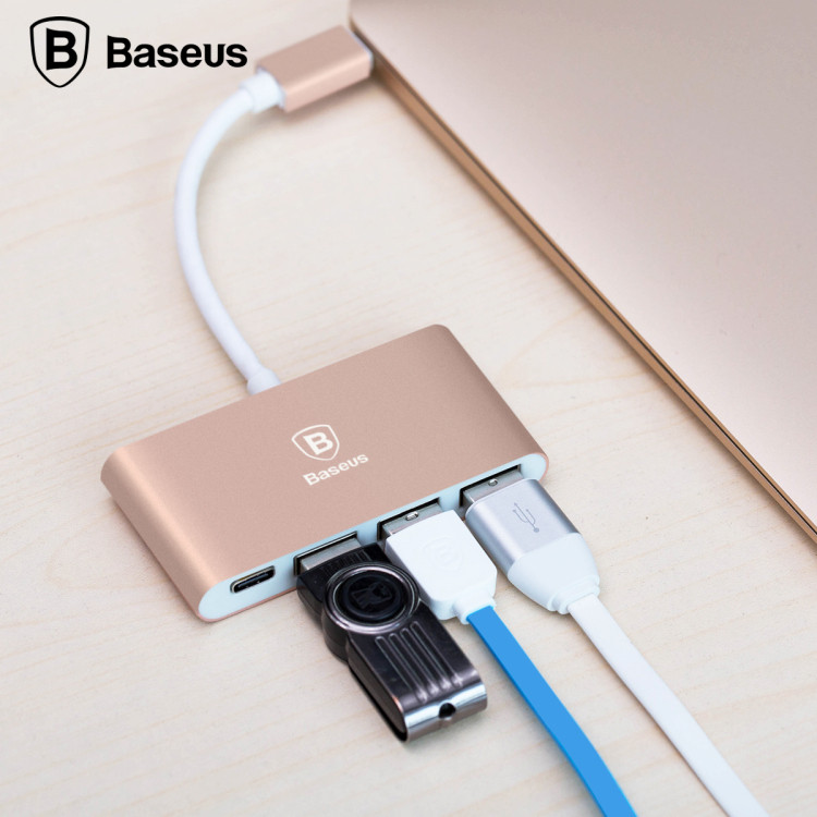 Концентратор (USB хаб) Baseus Sharp Series Type-C+3HUB Adapter Rose Gold (CATYPEC2-3H0R) / изоборажение №3