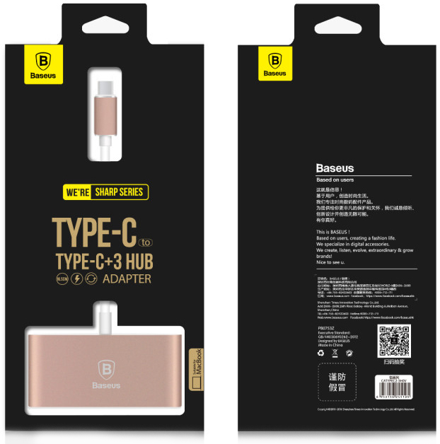 Концентратор (USB хаб) Baseus Sharp Series Type-C+3HUB Adapter Rose Gold (CATYPEC2-3H0R) / изоборажение №7