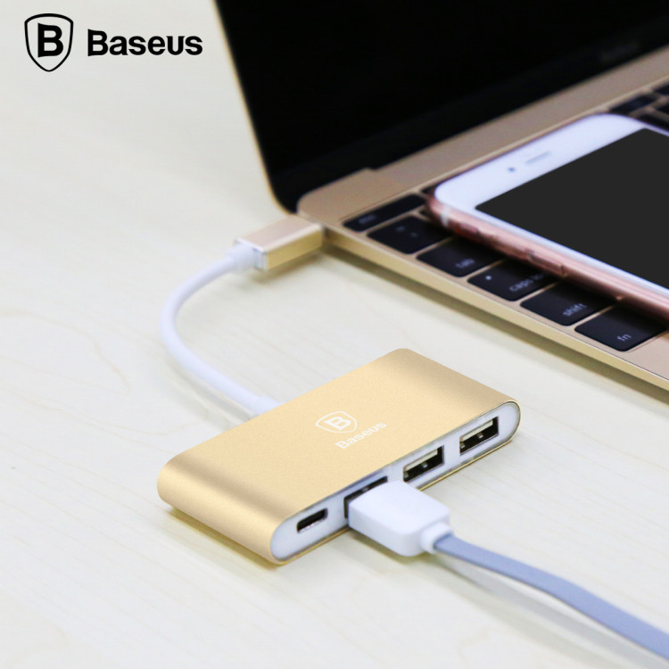 Концентратор (USB хаб) Baseus Sharp Series Type-C+3HUB Adapter Rose Gold (CATYPEC2-3H0R) / изоборажение №2