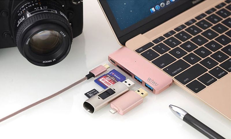Концентратор (USB хаб) WIWU USB-C Type Dock T6 USB-C/SD/2xUSB3.0 Rose Gold / изоборажение №11