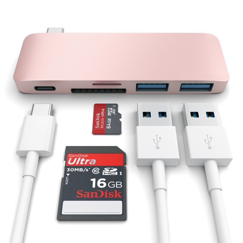 Концентратор (USB-HUB) Satechi USB-C/Card Reader/USB 3.0x2 Rose Gold (ST-TCUPR) / зображення №1
