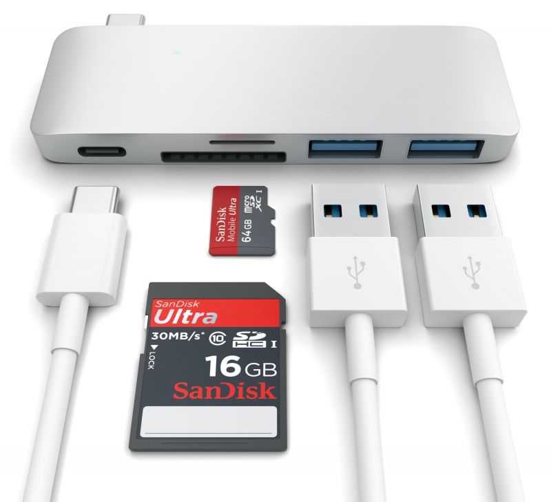 Концентратор (USB-HUB) Satechi USB-C/Card Reader/USB 3.0x2 Silver (ST-TCUPS) / зображення №1
