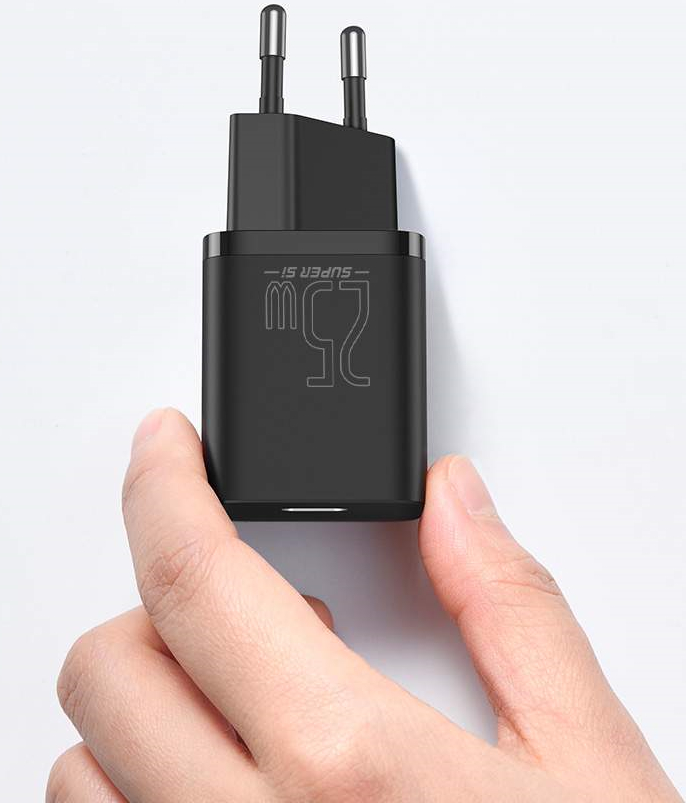 Мережевий зарядний пристрій Baseus Super Si Quick Charger 25W EU + USB Type-C to Type-C Cable 3A 1м Black (TZCCSUP-L01) / зображення №1