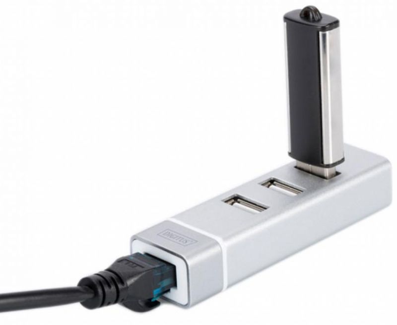 Концентратор USB з вбудованним мережевим роз'ємом Digitus USB Type-C, 3xUSB+Fast Ethernet Silver (DA-70253) / зображення №4