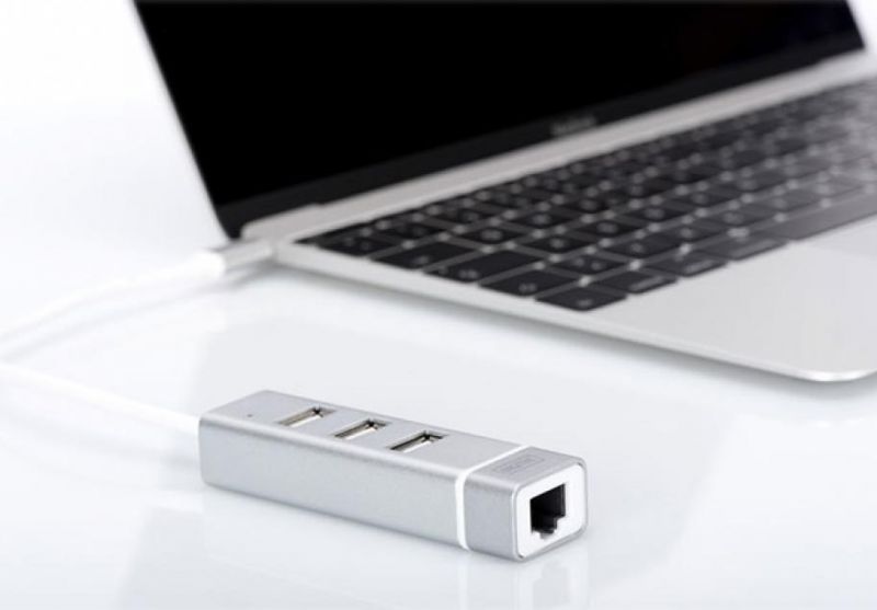 Концентратор USB з вбудованним мережевим роз'ємом Digitus USB Type-C, 3xUSB+Fast Ethernet Silver (DA-70253) / зображення №3