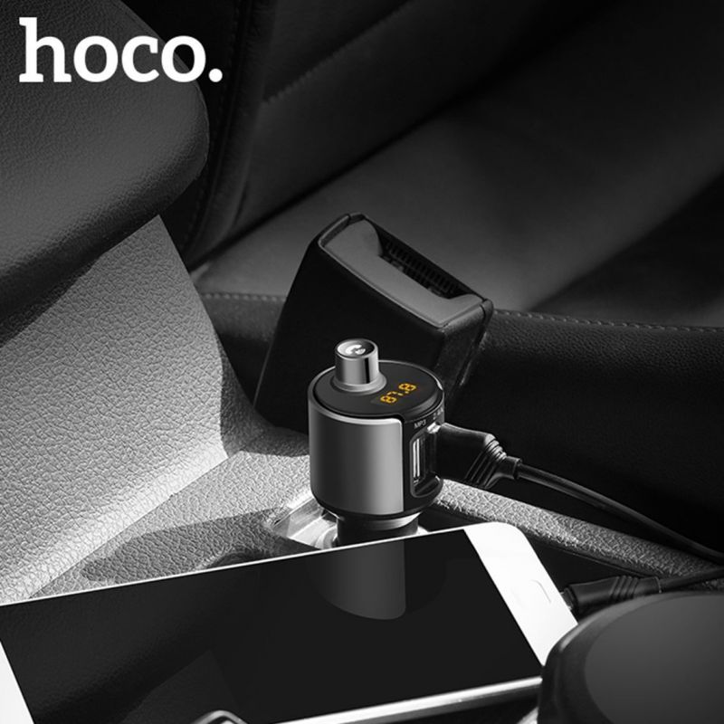 Автомобильное зарядное устройство с FM-модулятором Hoco E19 2 USB 2.4А + Bluetooth Black / изоборажение №3