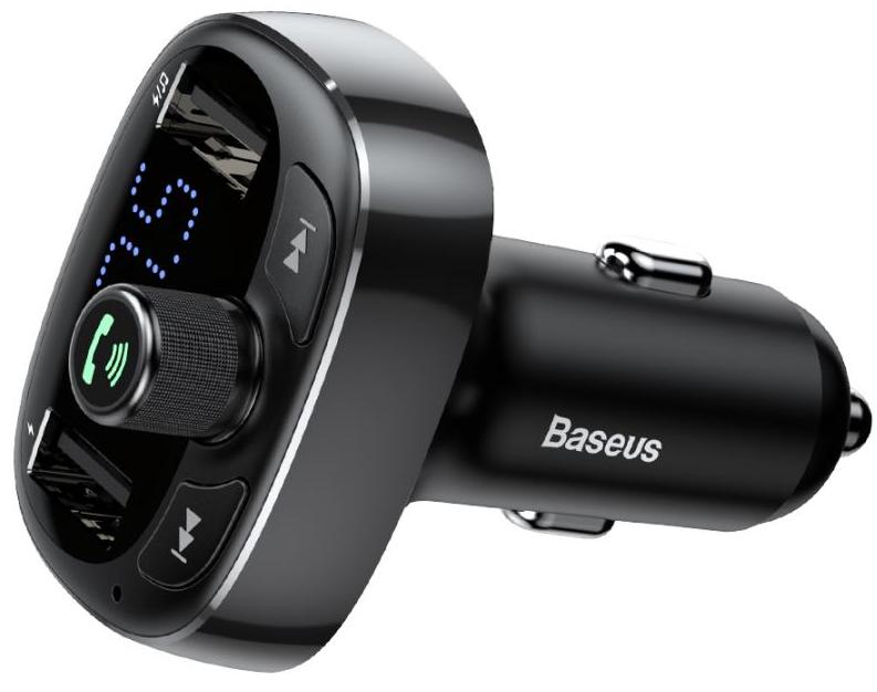 Автомобильное зарядное устройство с FM-модулятором Baseus T-Typed S-09 MP3 Car Charger Black (CCALL-TM01 / CCMT000301) / изоборажение №1