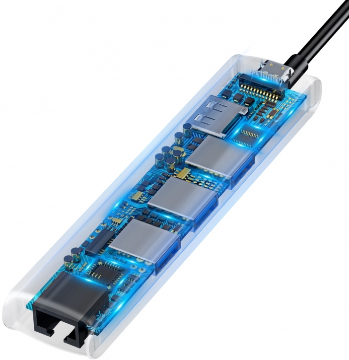 Мультипортовый USB Type-C хаб (концентратор) Baseus Mechanical Eye 6 in 1 USB-C USB3.0x3 + HDMI + RJ45 + USB-C PD Ethernet Grey (CAHUB-J0G) / изоборажение №2