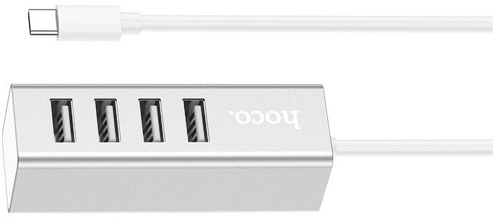 Концентратор (USB хаб) Hoco HB1 Hub USB Type-C — 4xUSB 2.0 Silver / изоборажение №1