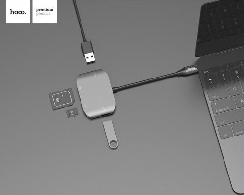 Концентратор (USB хаб) Hoco HB10 Yito Type-C To SD/TF Card Reader/2хUSB2.0 Gray / изоборажение №6
